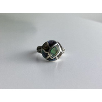 925 Sterling Silver Haliotis & Marcasites Ring Size 8.5