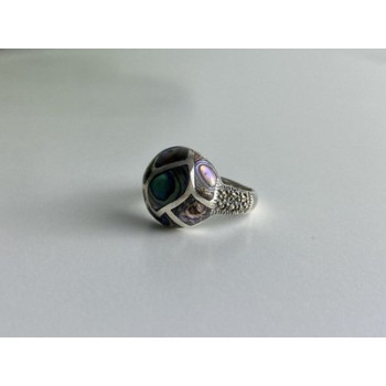 925 Sterling Silver Haliotis & Marcasites Ring Size 8.5