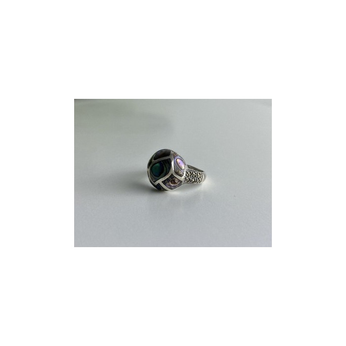 925 Sterling Silver Haliotis & Marcasites Ring Size 8.5