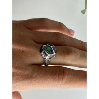 925 Sterling Silver Haliotis & Marcasites Ring Size 8.5