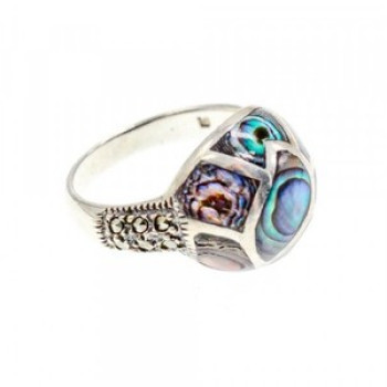 925 Sterling Silver Haliotis & Marcasites Ring Size 8.5