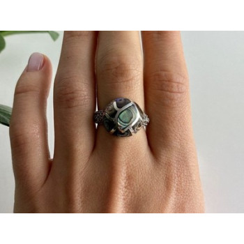 925 Sterling Silver Haliotis & Marcasites Ring Size 8.5