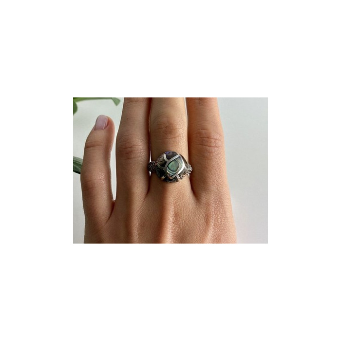 925 Sterling Silver Haliotis & Marcasites Ring Size 8.5