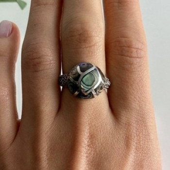 925 Sterling Silver Haliotis & Marcasites Ring Size 8.5