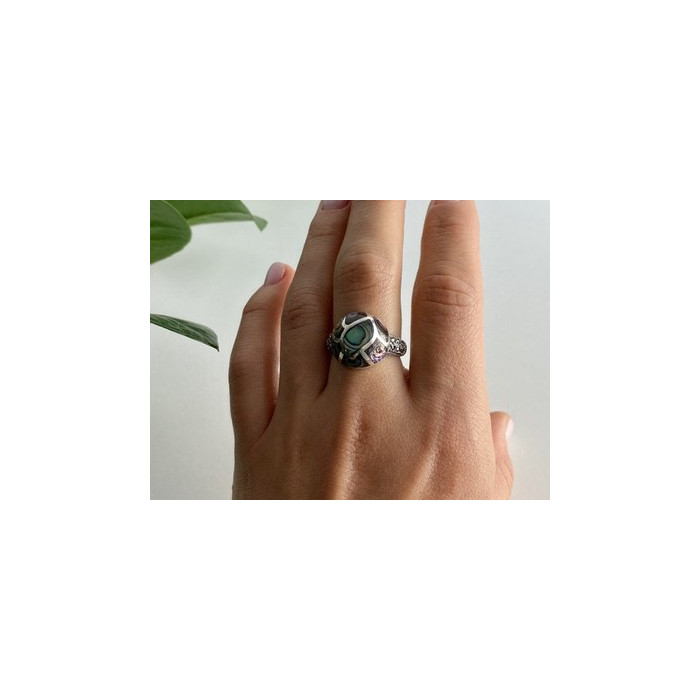 925 Sterling Silver Haliotis & Marcasites Ring Size 8.5