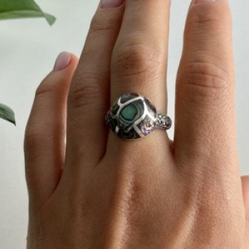 925 Sterling Silver Haliotis & Marcasites Ring Size 8.5