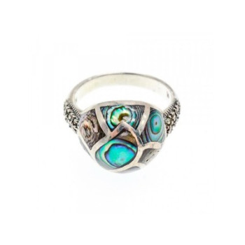 925 Sterling Silver Haliotis & Marcasites Ring Size 8.5