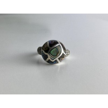 925 Sterling Silver Haliotis & Marcasites Ring Size 8.5