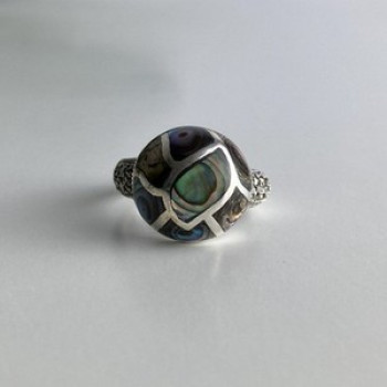 925 Sterling Silver Haliotis & Marcasites Ring Size 8.5