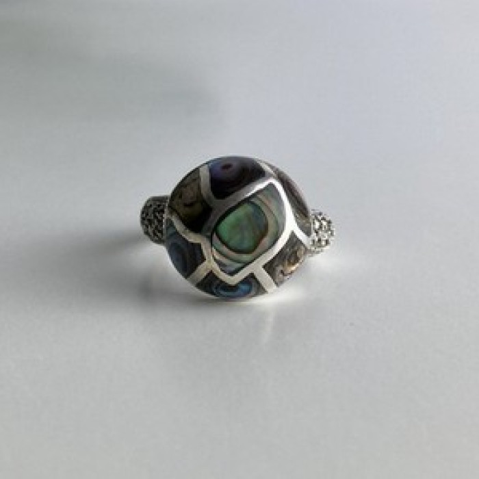 925 Sterling Silver Haliotis & Marcasites Ring Size 8.5