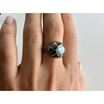 925 Sterling Silver Haliotis & Marcasites Ring Size 8.5