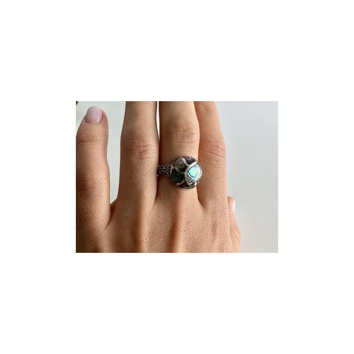 925 Sterling Silver Haliotis & Marcasites Ring Size 8.5