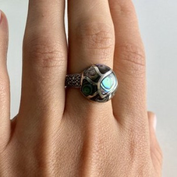 925 Sterling Silver Haliotis & Marcasites Ring Size 8.5
