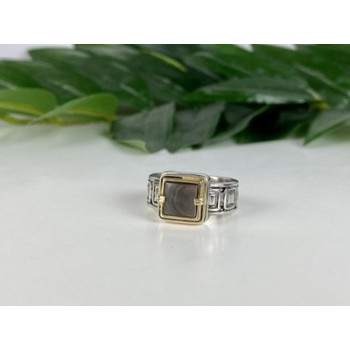 Men's 925 Sterling Silver with Gilding (14 K) Haliotis Ring Size 10.5
