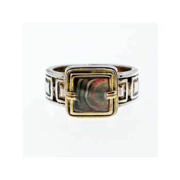 Men's 925 Sterling Silver with Gilding (14 K) Haliotis Ring Size 10.5