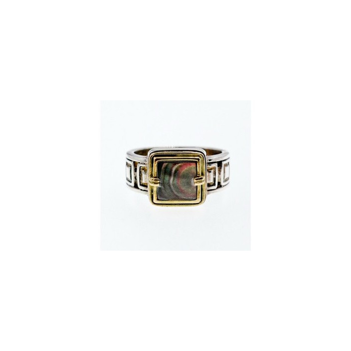 Men's 925 Sterling Silver with Gilding (14 K) Haliotis Ring Size 10.5