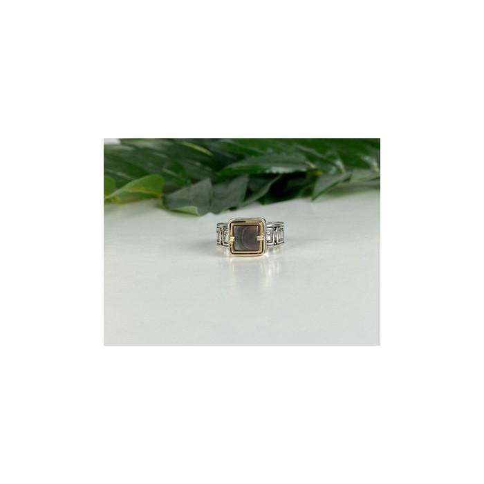 Men's 925 Sterling Silver with Gilding (14 K) Haliotis Ring Size 10.5