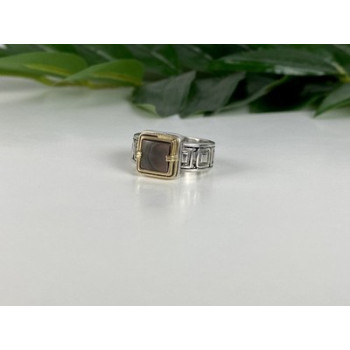 Men's 925 Sterling Silver with Gilding (14 K) Haliotis Ring Size 10.5