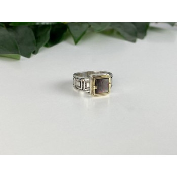 Men's 925 Sterling Silver with Gilding (14 K) Haliotis Ring Size 10.5