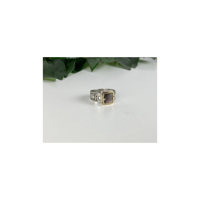 Men's 925 Sterling Silver with Gilding (14 K) Haliotis Ring Size 10.5