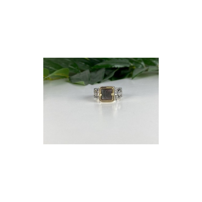 Men's 925 Sterling Silver with Gilding (14 K) Haliotis Ring Size 10.5