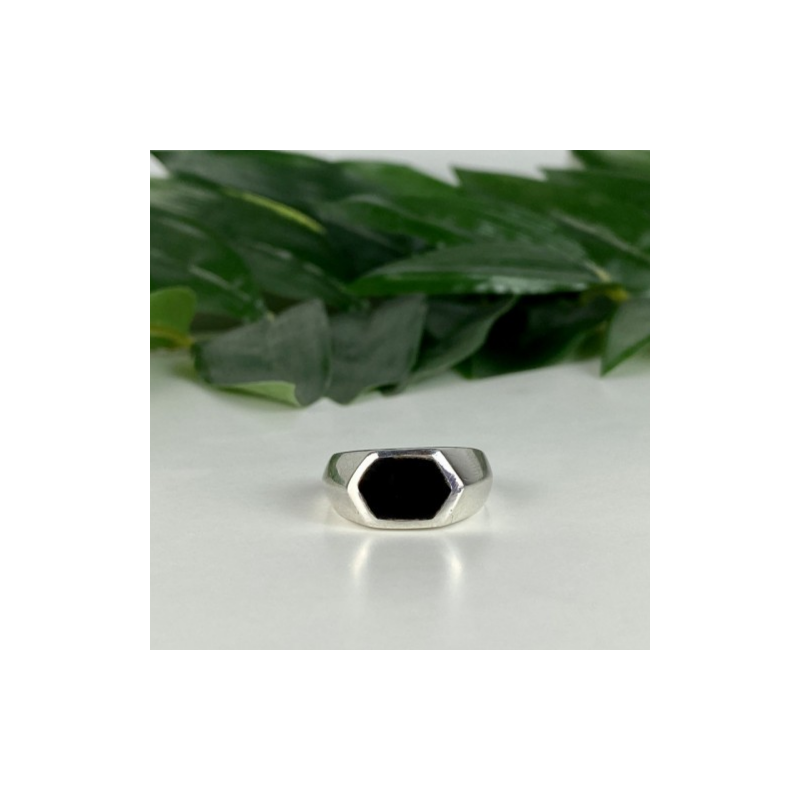 925 Sterling Silver Black Nephrite (Jade)  Ring Size 10