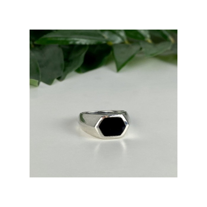 925 Sterling Silver Black Nephrite (Jade)  Ring Size 10