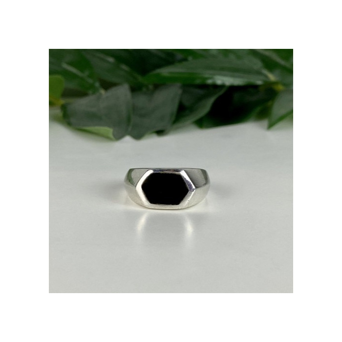 925 Sterling Silver Black Nephrite (Jade)  Ring Size 10