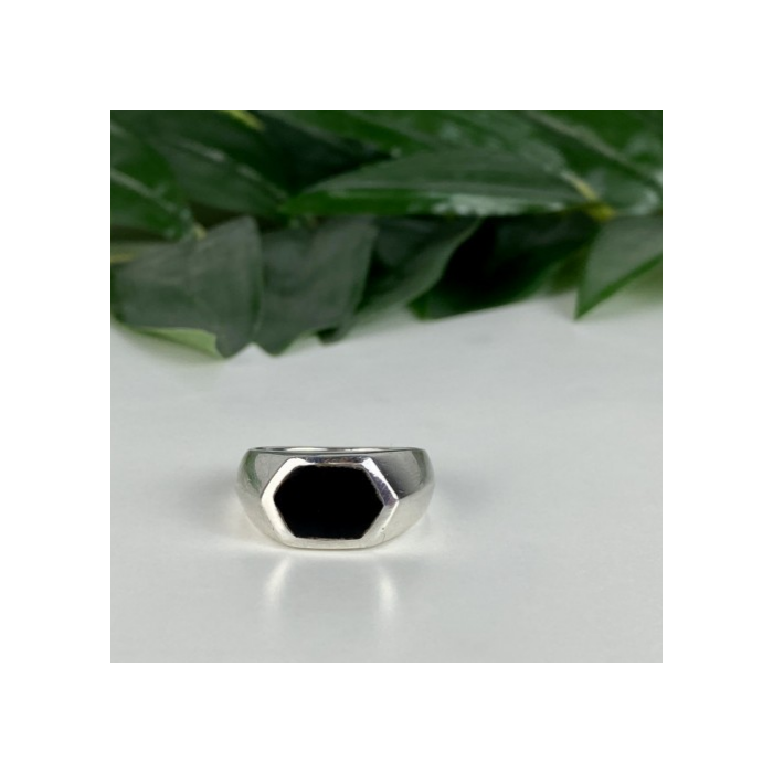 925 Sterling Silver Black Nephrite (Jade)  Ring Size 10