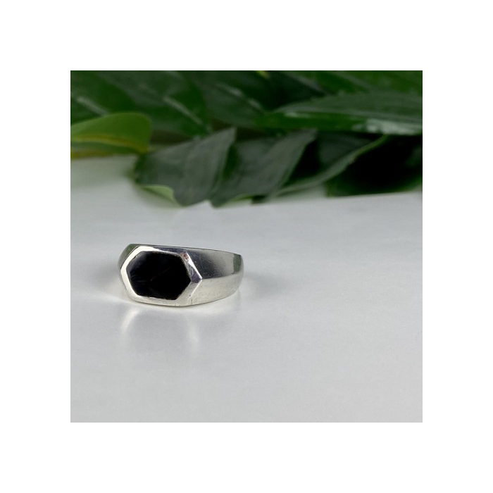 925 Sterling Silver Black Nephrite (Jade)  Ring Size 10
