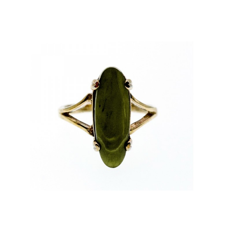 925 Sterling Silver Gold Plated Green Agate Ring Size 6.5