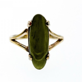 925 Sterling Silver Gold Plated Green Agate Ring Size 6.5