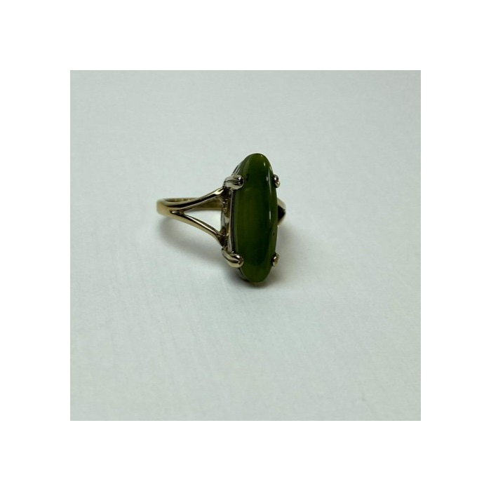 925 Sterling Silver Gold Plated Green Agate Ring Size 6.5