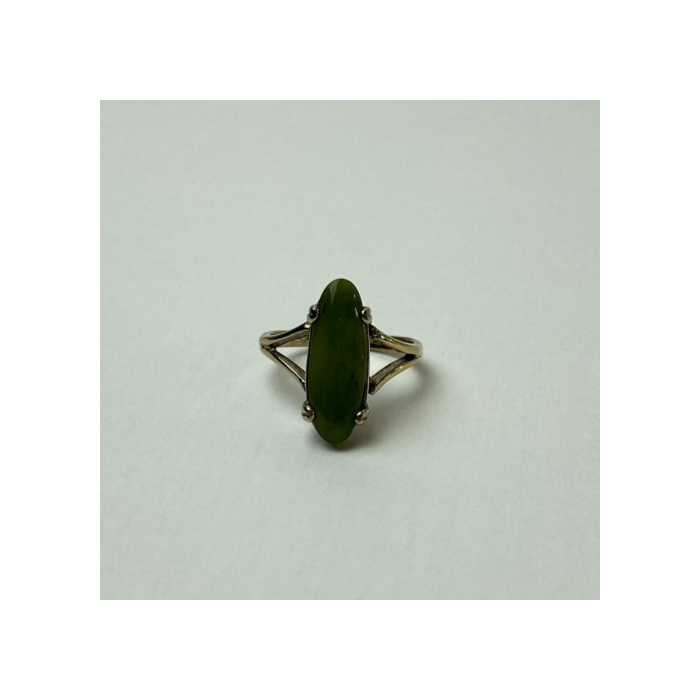 925 Sterling Silver Gold Plated Green Agate Ring Size 6.5