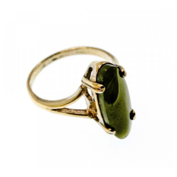 925 Sterling Silver Gold Plated Green Agate Ring Size 6.5