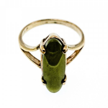925 Sterling Silver Gold Plated Green Agate Ring Size 6.5