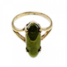 925 Sterling Silver Gold Plated Green Agate Ring Size 6.5