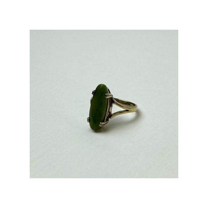 925 Sterling Silver Gold Plated Green Agate Ring Size 6.5