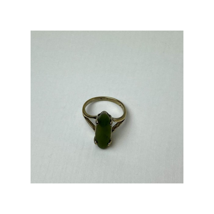 925 Sterling Silver Gold Plated Green Agate Ring Size 6.5
