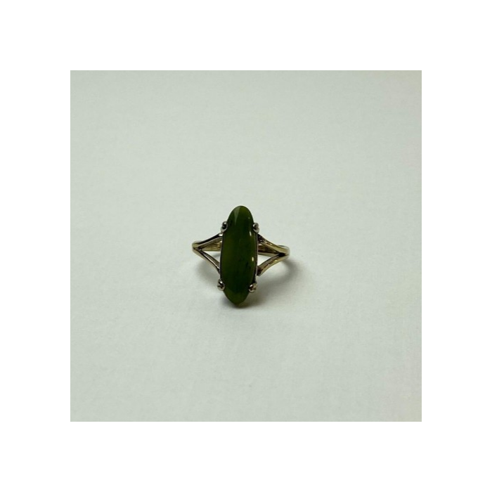 925 Sterling Silver Gold Plated Green Agate Ring Size 6.5