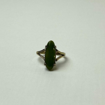 925 Sterling Silver Gold Plated Green Agate Ring Size 6.5