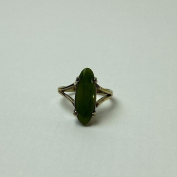 925 Sterling Silver Gold Plated Green Agate Ring Size 6.5
