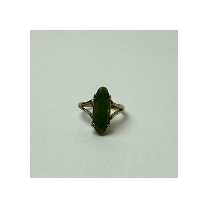 925 Sterling Silver Gold Plated Green Agate Ring Size 6.5