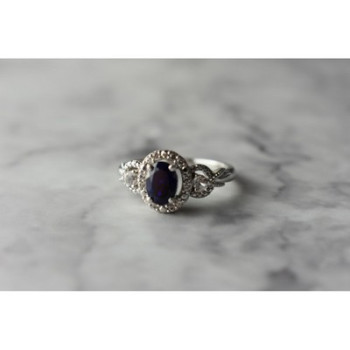 925 Sterling Silver  Blue and White Sapphire Ring Size 6.5