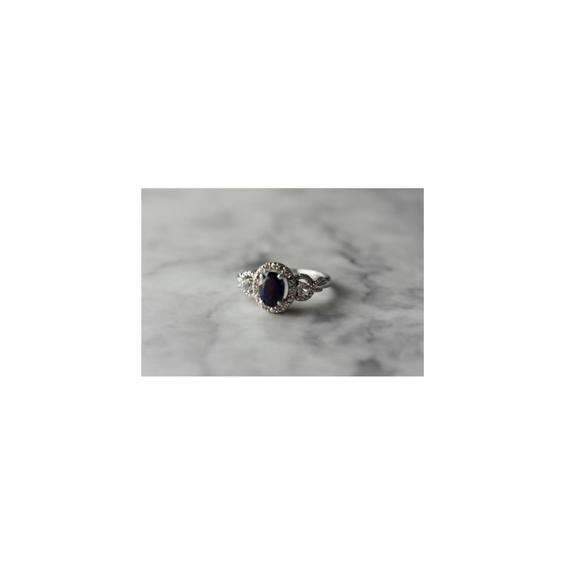 925 Sterling Silver  Blue and White Sapphire Ring Size 6.5