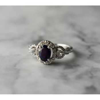 925 Sterling Silver Blue and White Sapphire Ring Size 6.5