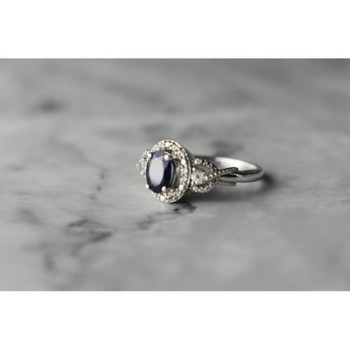 925 Sterling Silver  Blue and White Sapphire Ring Size 6.5