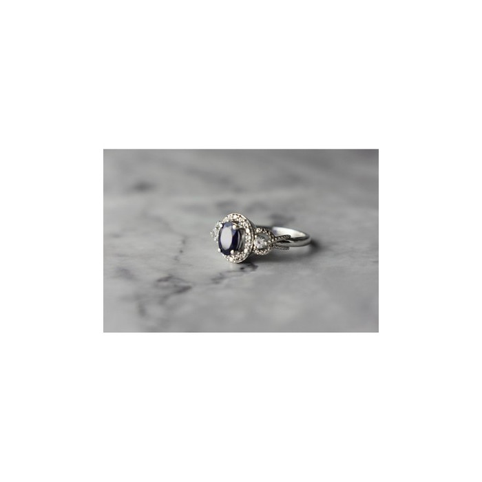 925 Sterling Silver  Blue and White Sapphire Ring Size 6.5