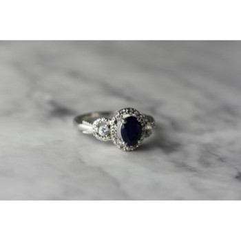 925 Sterling Silver  Blue and White Sapphire Ring Size 6.5