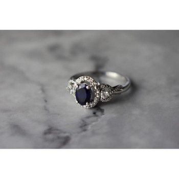 925 Sterling Silver  Blue and White Sapphire Ring Size 6.5
